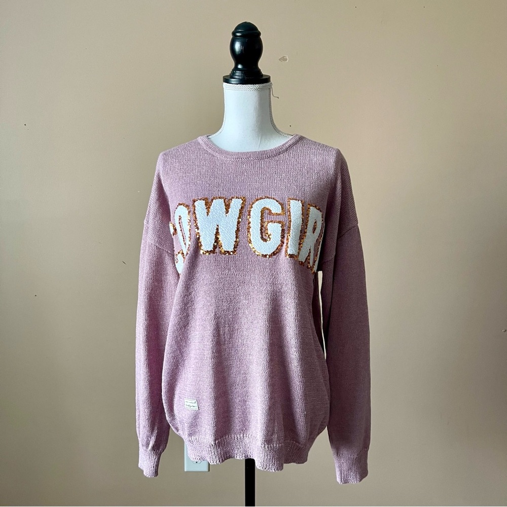 SIMPLY SOUTHERN | Mauve Sequins "Cowgirl" Knit Sweater Sz L - Picture 2 of 9